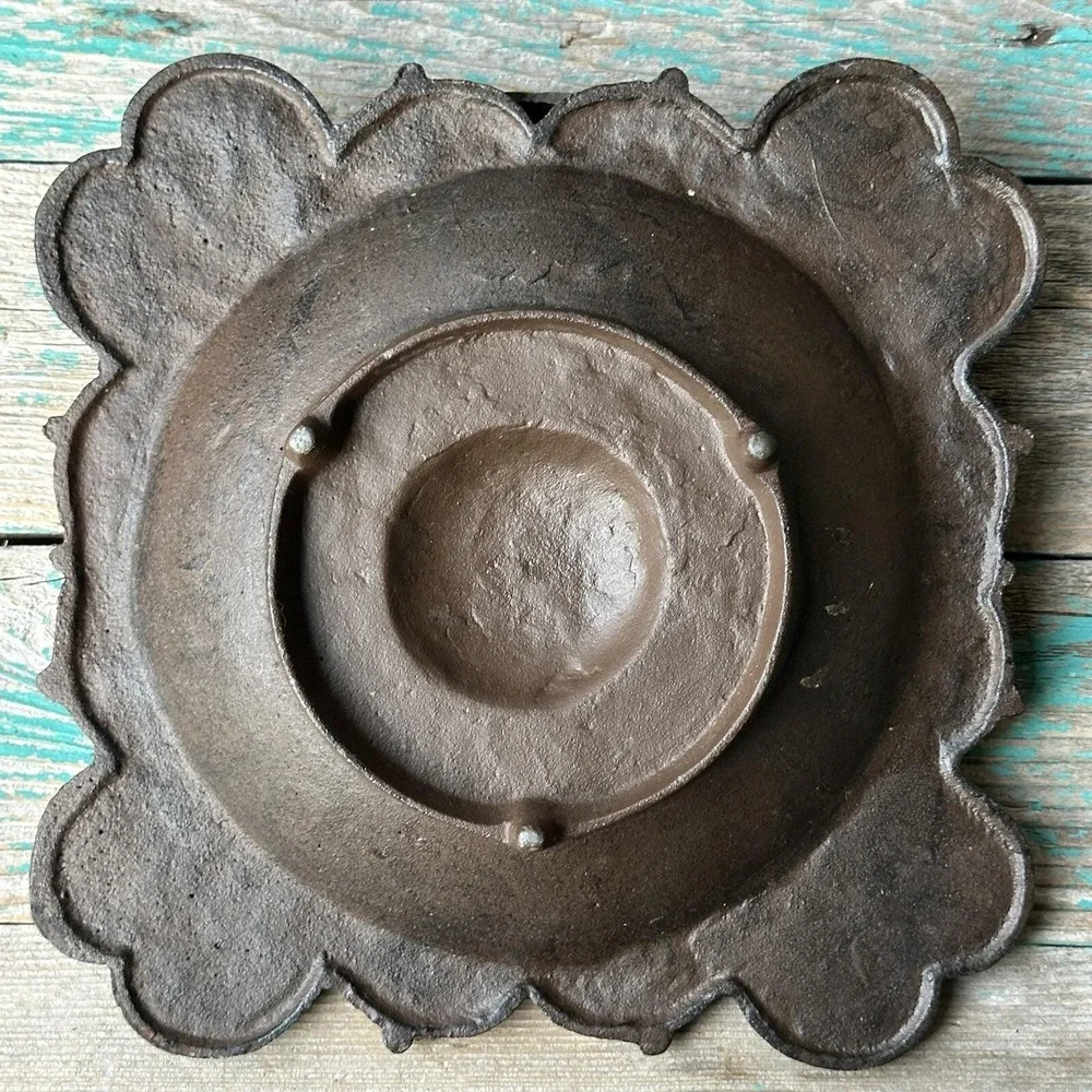 Antique Cast Basket Iron 9.5 Inch Victorian‎ Ornate Centerpiece Handle Sunburst